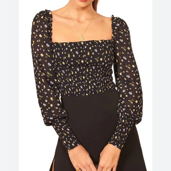 REFORMATION‎ Pinto Smocked Top In Posie XS - Picture 1 of 5